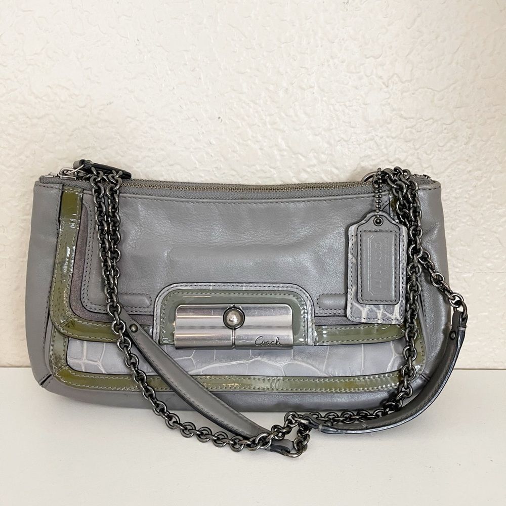Vintage COACH Kristin Leather Crossbody hobo Bag gray and chain strap - Picture 12 of 12